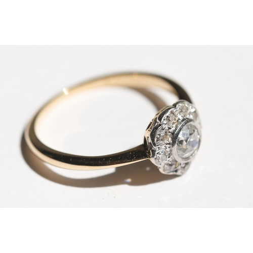 8 - Diamond Bezel Set Centre Stone Ring with Further Diamond Set Halo, Mounted in 18 Carat Yellow Gold, ... 