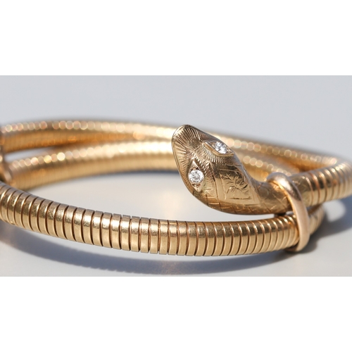 1 - Finely Detailed, Vintage Serpent Motif Wrap Around Bangle Bracelet with Incised Floral Motifs and Di... 