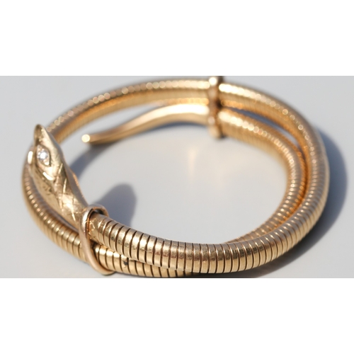 1 - Finely Detailed, Vintage Serpent Motif Wrap Around Bangle Bracelet with Incised Floral Motifs and Di... 
