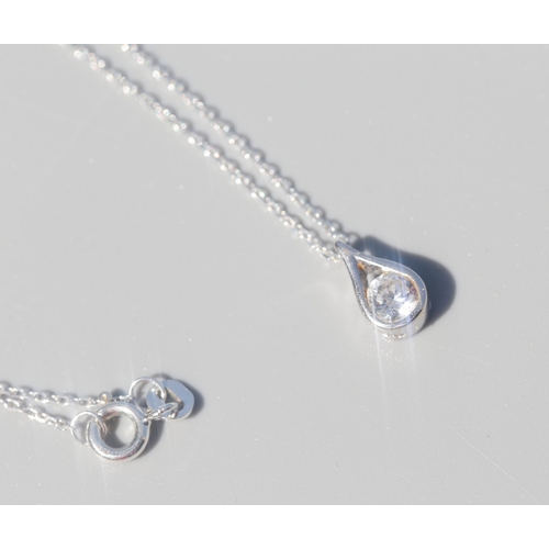 10 - Gemset Tear Drop Pendant, Mounted in 9 Carat White Gold 1cm Set on Sterling Silver Chain 42cm Long