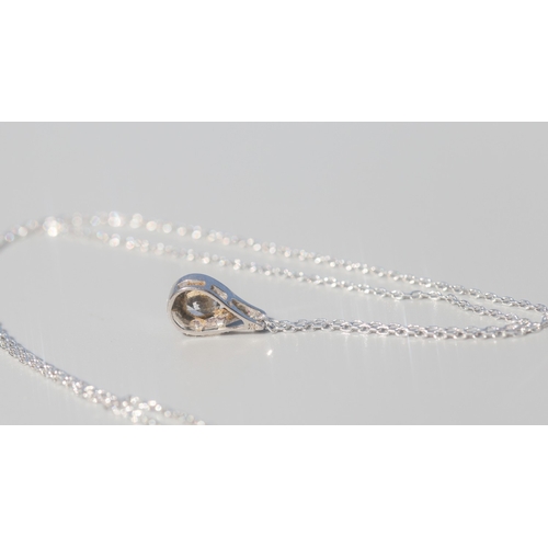 10 - Gemset Tear Drop Pendant, Mounted in 9 Carat White Gold 1cm Set on Sterling Silver Chain 42cm Long