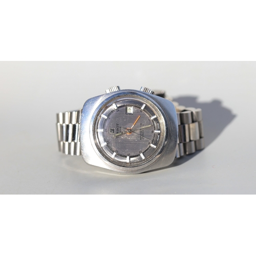 11 - Vintage 1970's Tissot Navigator Sonorous Swiss Made Gentlemen's Silver Tone Wristwatch, Grey Dial Da... 