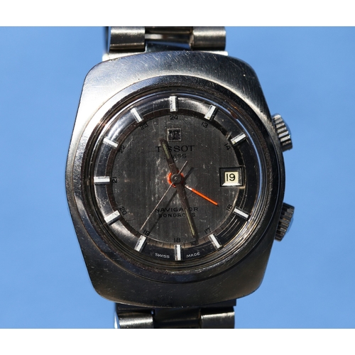 11 - Vintage 1970's Tissot Navigator Sonorous Swiss Made Gentlemen's Silver Tone Wristwatch, Grey Dial Da... 