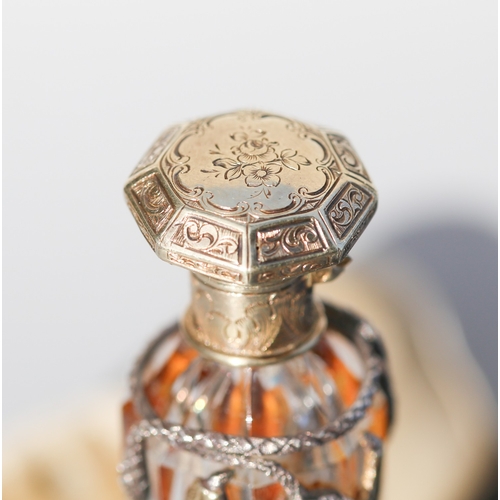 13 - Victorian Silver Mounted Dragon and Serpent Motif Decorated Ladies Scent Bottle with Ducal Coronet t... 