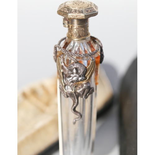 13 - Victorian Silver Mounted Dragon and Serpent Motif Decorated Ladies Scent Bottle with Ducal Coronet t... 