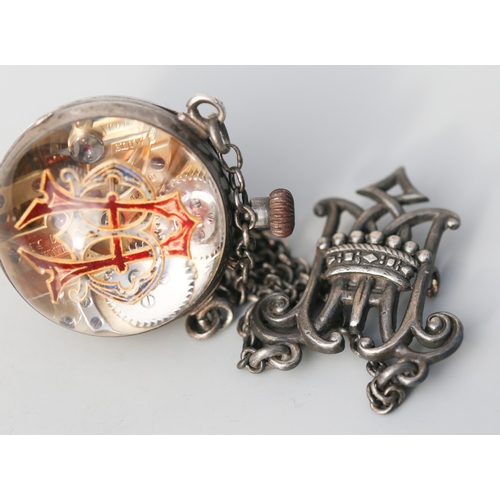 15 - Antique Silver Globe Watch with Marie Antoinette Repeated Initials Verso, Royal Coronet Detail, Good... 