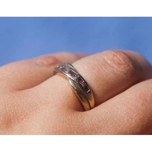16 - Ruby and Diamond Set Crossover Form Ring, Mounted in 9 Carat Yellow Gold, Ring Size P