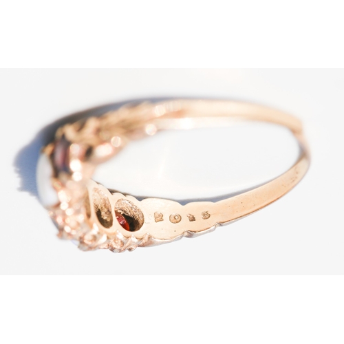 18 - Attractively Detailed, Garnet and Opal Set Five Stone Graduated Form Ring, Mounted in 9 Carat Yellow... 