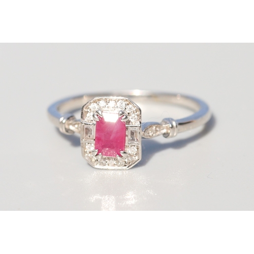 2 - Attractively Detailed, Ruby Set Ring with Diamond Set Surround and Further Diamond Inset to Shoulder... 