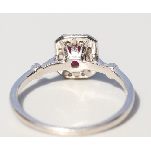 2 - Attractively Detailed, Ruby Set Ring with Diamond Set Surround and Further Diamond Inset to Shoulder... 