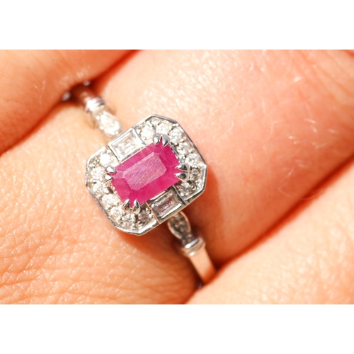 2 - Attractively Detailed, Ruby Set Ring with Diamond Set Surround and Further Diamond Inset to Shoulder... 