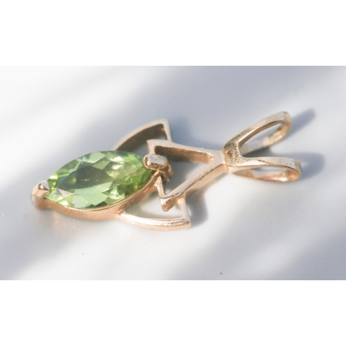 20 - Marquise Cut Peridot Set Geometric Form Pendant, Mounted in 9 Carat Yellow Gold, 2.5cm High
