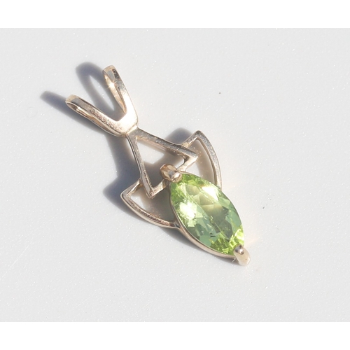 20 - Marquise Cut Peridot Set Geometric Form Pendant, Mounted in 9 Carat Yellow Gold, 2.5cm High