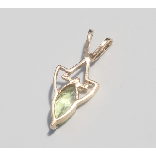 20 - Marquise Cut Peridot Set Geometric Form Pendant, Mounted in 9 Carat Yellow Gold, 2.5cm High
