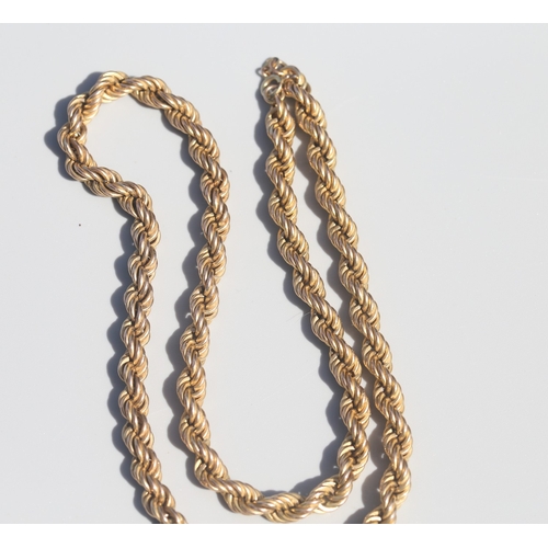 21 - 9 Carat Yellow Gold Rope Chain Necklace of Good Size, 60cm Long and 9mm Wide