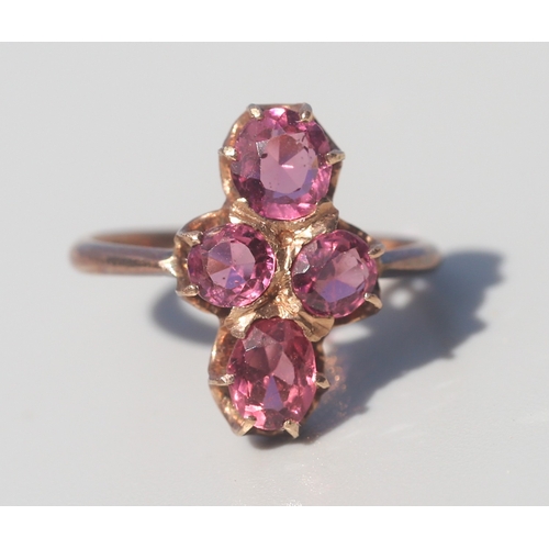 22 - Attractively Detailed, Pink Tourmaline Set Four Stone Ring, Mounted in 9 Carat Rose Gold, Ring Size ... 