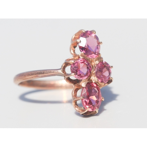 22 - Attractively Detailed, Pink Tourmaline Set Four Stone Ring, Mounted in 9 Carat Rose Gold, Ring Size ... 