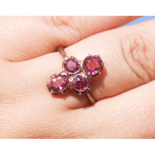 22 - Attractively Detailed, Pink Tourmaline Set Four Stone Ring, Mounted in 9 Carat Rose Gold, Ring Size ... 