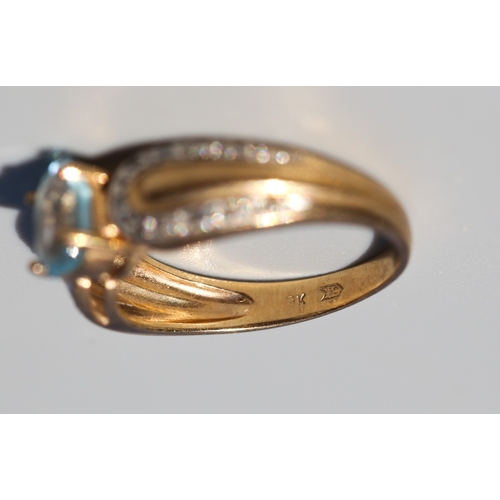 26 - Finely Detailed, Aquamarine Set Ring with Further Diamond Inset to Shoulders, Mounted in 9 Carat Yel... 