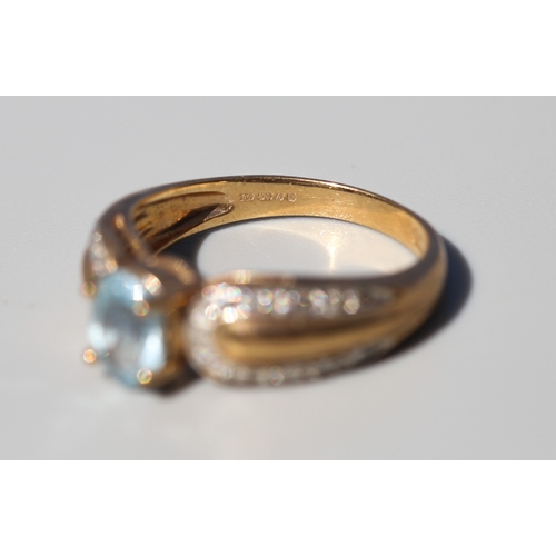 26 - Finely Detailed, Aquamarine Set Ring with Further Diamond Inset to Shoulders, Mounted in 9 Carat Yel... 