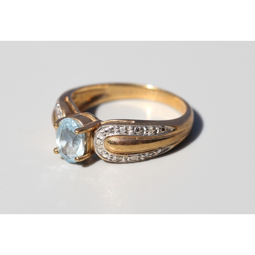 26 - Finely Detailed, Aquamarine Set Ring with Further Diamond Inset to Shoulders, Mounted in 9 Carat Yel... 