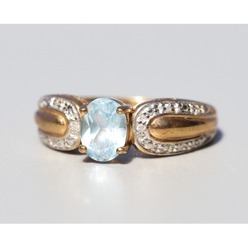 26 - Finely Detailed, Aquamarine Set Ring with Further Diamond Inset to Shoulders, Mounted in 9 Carat Yel... 