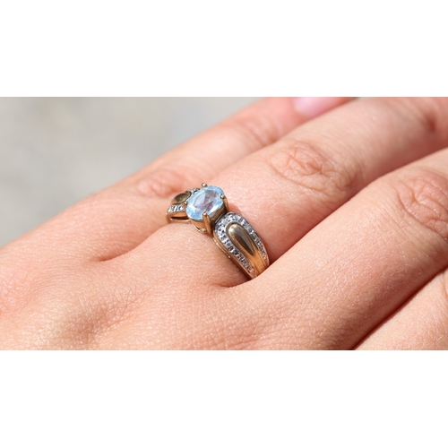 26 - Finely Detailed, Aquamarine Set Ring with Further Diamond Inset to Shoulders, Mounted in 9 Carat Yel... 