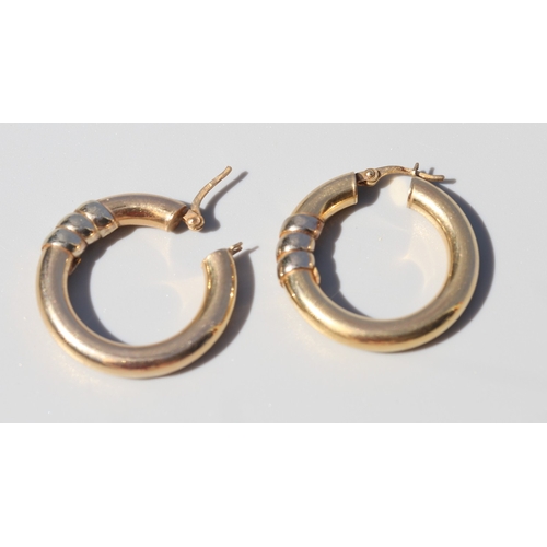 27 - Pair of 9 Carat Yellow Gold Hoop Earrings with White Gold Ribbon Wrap Motif, 3cm High