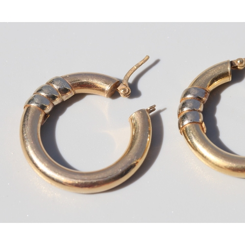 27 - Pair of 9 Carat Yellow Gold Hoop Earrings with White Gold Ribbon Wrap Motif, 3cm High