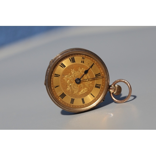 29 - 9 Carat Yellow Gold Cased Swiss Made Pocket Watch, Incised Detail Roman Numerals, Case Hallmarked Lo... 