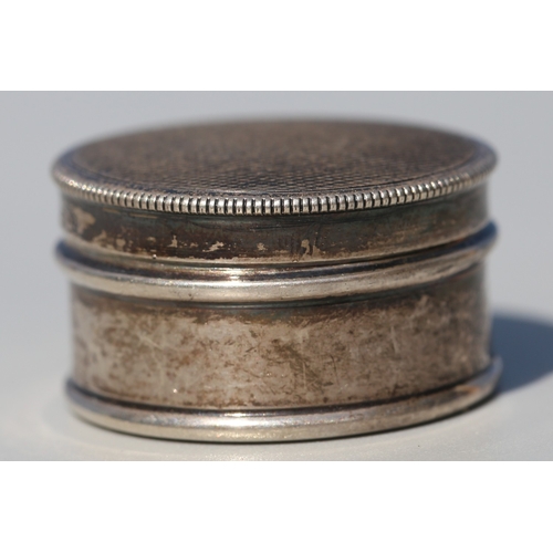 31 - Sterling Silver Circular Form Keep Sake Box, Textured Lid 3.5cm Diameter and 2cm High, Hallmarked S ... 