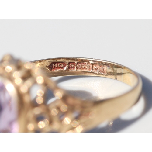 34 - Finely Detailed, Amethyst Bezel Set Single Stone Ring, Filigree Motifs Mounted in 9 Carat Yellow Gol... 
