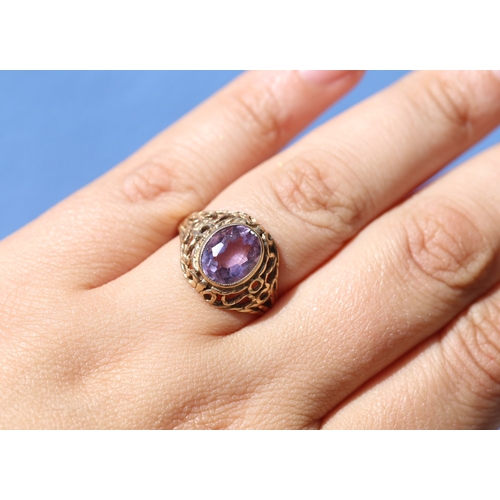34 - Finely Detailed, Amethyst Bezel Set Single Stone Ring, Filigree Motifs Mounted in 9 Carat Yellow Gol... 