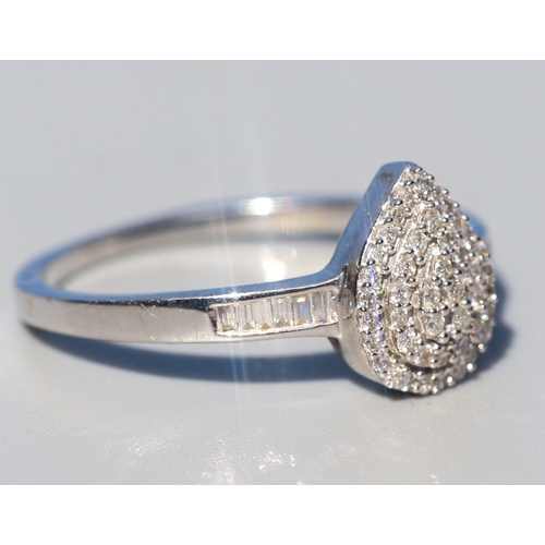 4 - Diamond Set, Pear Shape Cluster Ring with Further Tapered Baguette Cut Diamonds Set to Shoulders, Mo... 