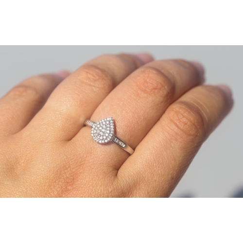 4 - Diamond Set, Pear Shape Cluster Ring with Further Tapered Baguette Cut Diamonds Set to Shoulders, Mo... 
