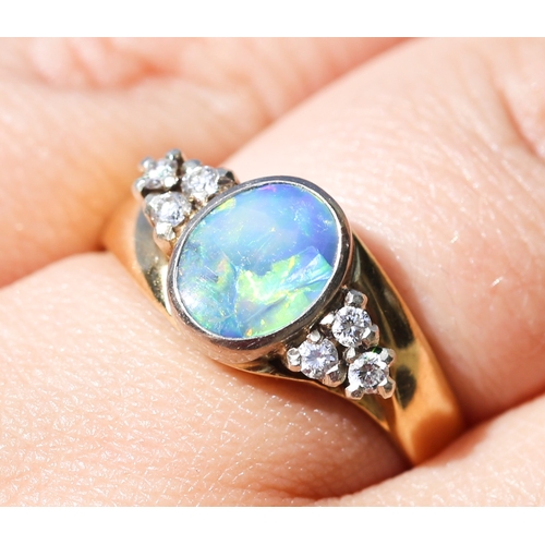 40 - Attractively Detailed, Australian Opal Bezel Set Ring with Diamond Cluster Set Shoulders, Mounted in... 