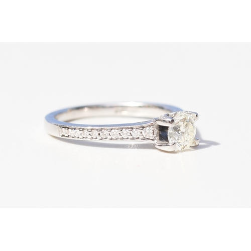 41 - Diamond Solitaire Ring, Four Claw Set Mounted in 18 Carat White Gold with Further Diamond Inset to S... 