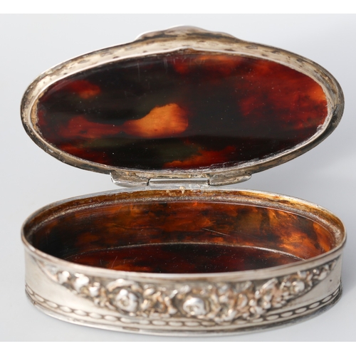 46 - Silver Desk Box with Cupid Motif Decoration, Tortoiseshell Lined Interior 9cm Wide, 5cm Deep and 2.5... 