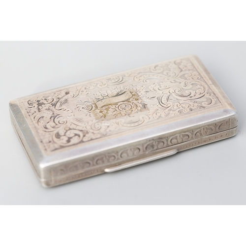 48 - Silver Desk Box Rectangular Form, Gilded Interior  with Hinged Cover  Engraved Details 8cm Wide, 4cm... 
