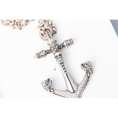 49 - Thomas Sabo Sterling Silver Pirate Motif Anchor and Skull Pendant with Sterling Silver Belcher Link ... 