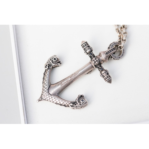 49 - Thomas Sabo Sterling Silver Pirate Motif Anchor and Skull Pendant with Sterling Silver Belcher Link ... 