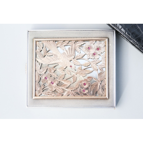 50 - Boucheron of Paris Vintage Ladies Compact, 18 Carat Rose Gold Mounted Floral Motif Ruby Inset and Si... 