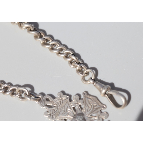 53 - Sterling Silver Graduated Form T-Bar Pocket Watch Chain 33cm Long with Irish Sterling Silver Celtic ... 