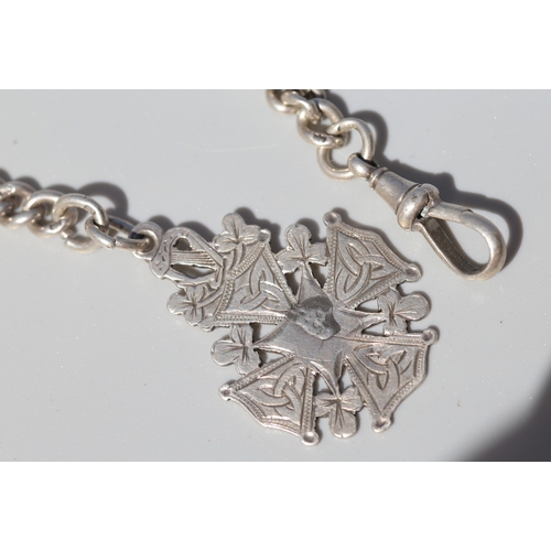 53 - Sterling Silver Graduated Form T-Bar Pocket Watch Chain 33cm Long with Irish Sterling Silver Celtic ... 