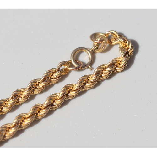 54 - 9 Carat Yellow Gold Rope Chain Necklace, 50cm Long