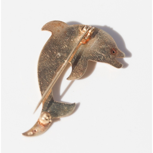 55 - 9 Carat Yellow Gold Dolphin Motif Brooch 4.5cm