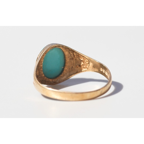 58 - Cabochon Turquoise Milgrain Bezel Set Single Stone Ring, Mounted in 9 Carat Yellow Gold, Ring Size R