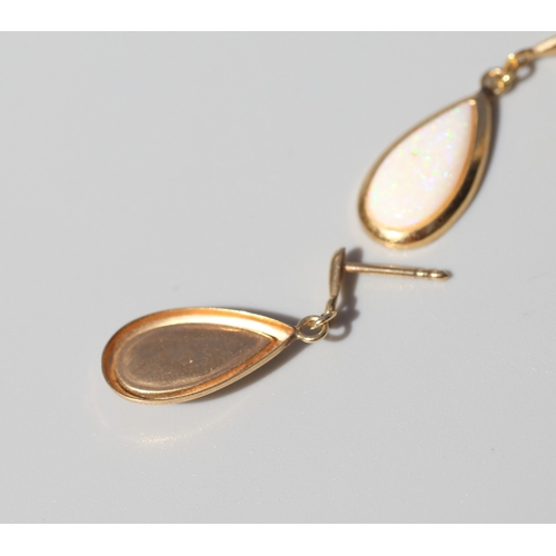 59 - Pair of Pear Cut Opal Set Drop Earrings, Mounted in 9 Carat Yellow Gold 2cm Drop