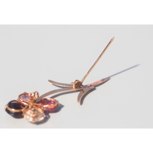 7 - Attractively Detailed Garnet, Quartz, Tourmaline and Peridot Set Wildflower Form Brooch, Mounted in ... 