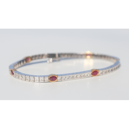 9 - Finely Detailed, Brilliant Cut Diamond Channel Set Bracelet with Six Stone Oval Cut Ruby Inset, Moun... 
